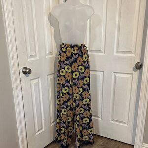 Eloquii Floral Wide-Leg Pants - Yellow and Blue